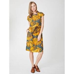 Thought Waist Belted Larkin Midi Dress Yellow & Gray Size 14